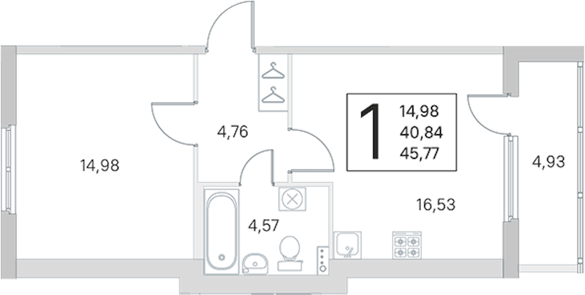 1-комнатная квартира 40.84 м², 3/4 эт., ЖК «Любоград в Стрельне»